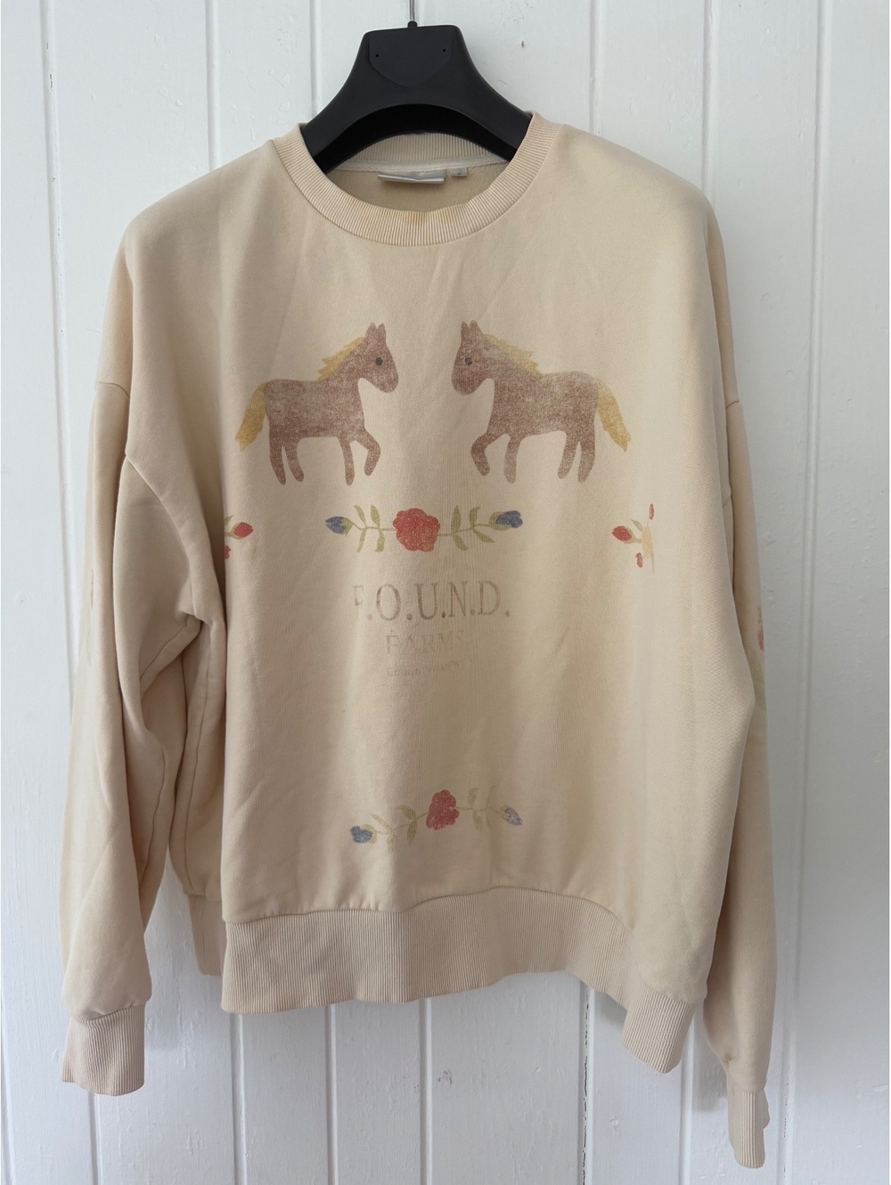 Found Brand Beige Cotton Sweatshirt with Horse and Floral Print, Size Small
